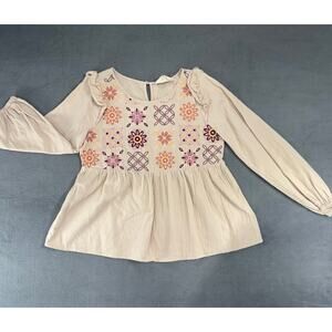 Savanna Jane Top S Baby Doll Quilt Embroidered Boho‎ Long Sleeve Tunic Blouse